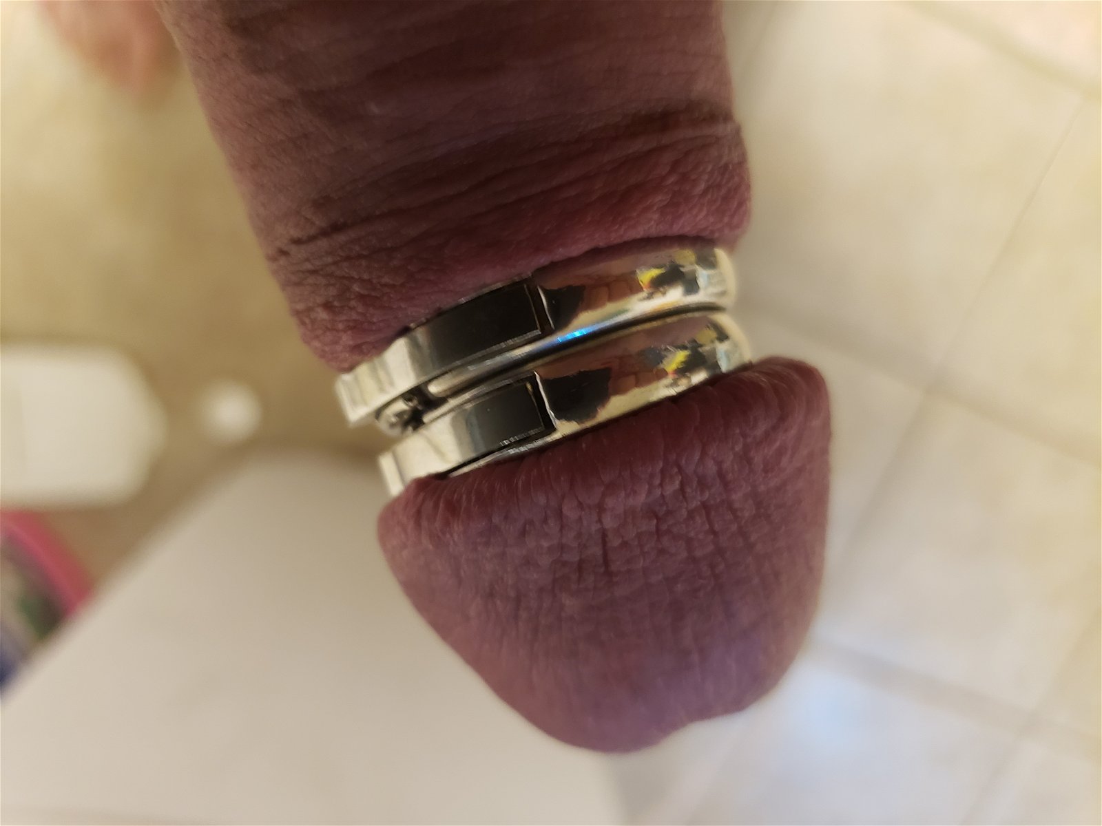Photo by Mrscott7878 with the username @Mrscott7878, who is a verified user, posted on August 20, 2020. The post is about the topic Sexy men's underwear and the text says 'i love these magnetic rings.... my cock head is so sensitive  with these tight around my head'