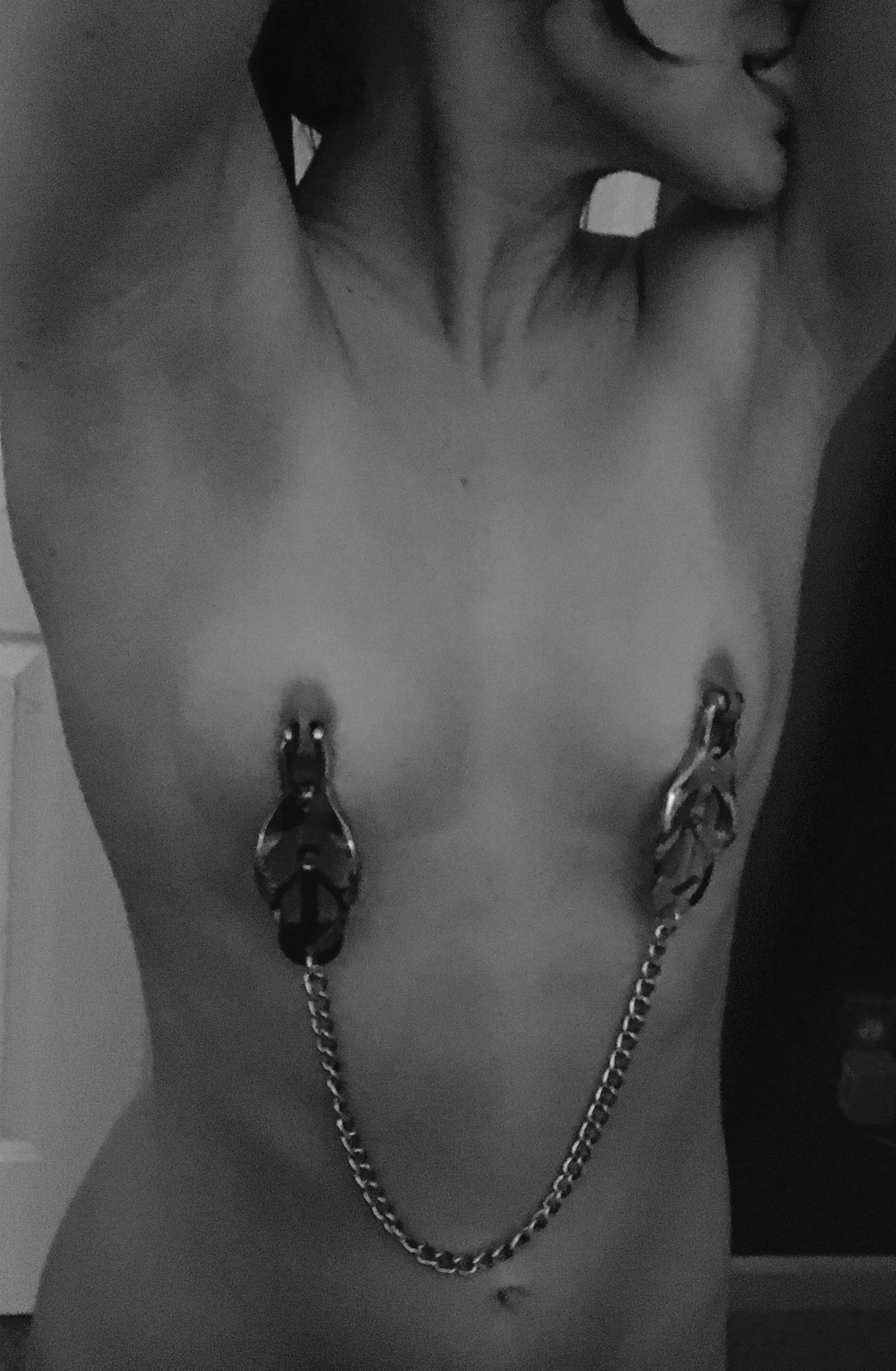 Photo by Classy.Kink with the username @Classy.Kink,  September 30, 2020 at 5:15 PM. The post is about the topic Bondage and the text says 'I love these nipple clamps. #realcouple #amateur #nippleclamps'