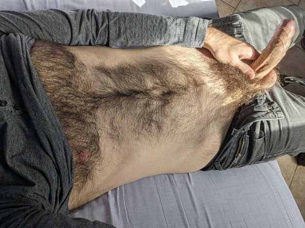 Photo by rblue with the username @rblue17,  November 25, 2023 at 11:46 AM. The post is about the topic Gay and the text says 'What grabs your attention first? The hairy chest or the dick?'