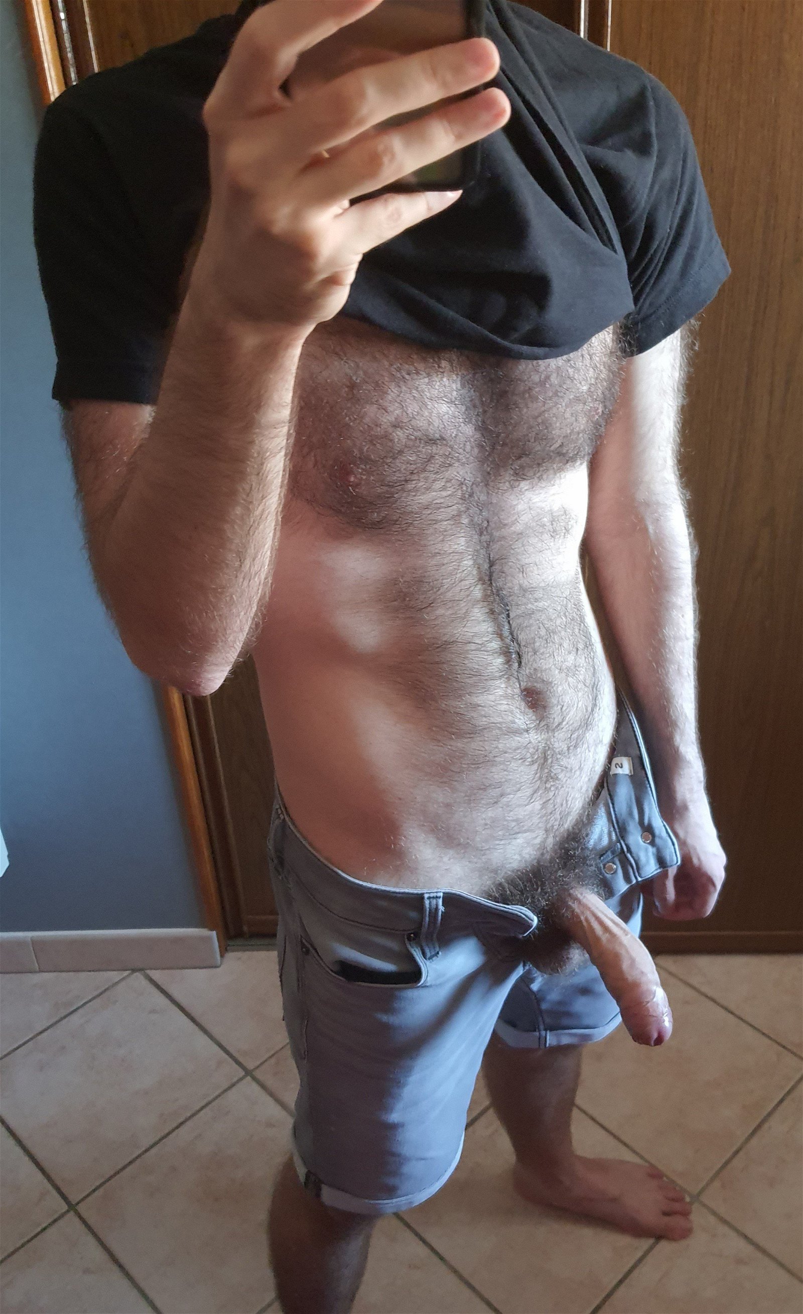 Photo by rblue with the username @rblue17,  October 28, 2023 at 11:26 AM. The post is about the topic Gay and the text says 'Hairy chest, full bush, veiny uncut dick... need anything else? 😉'