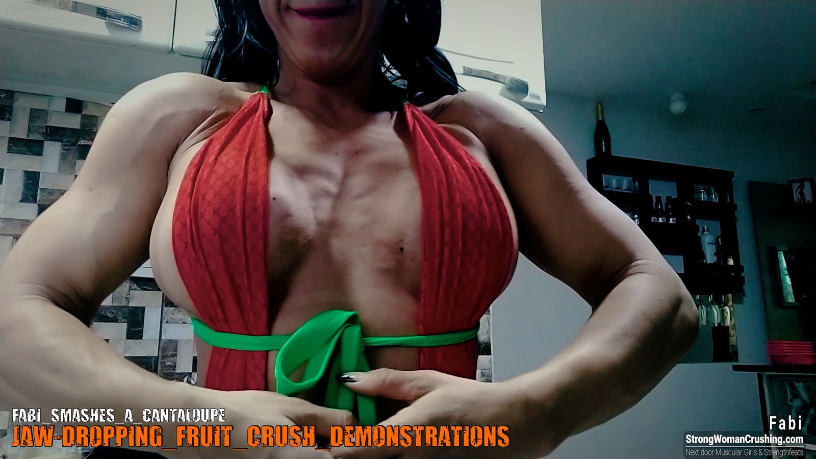 Album by MusclegirlStrength with the username @MusclegirlStrength, who is a brand user,  September 30, 2023 at 7:08 PM and the text says '🍉💪 Check out this awesome video of Fabi smashing a cantaloupe! 🍉💪 Get a membership to watch it now at www.strongwomancrushing.com #FabiSmash #CantaloupeSmash #StrongWomanCrushing #WomenEmpowerment #FabiPower'