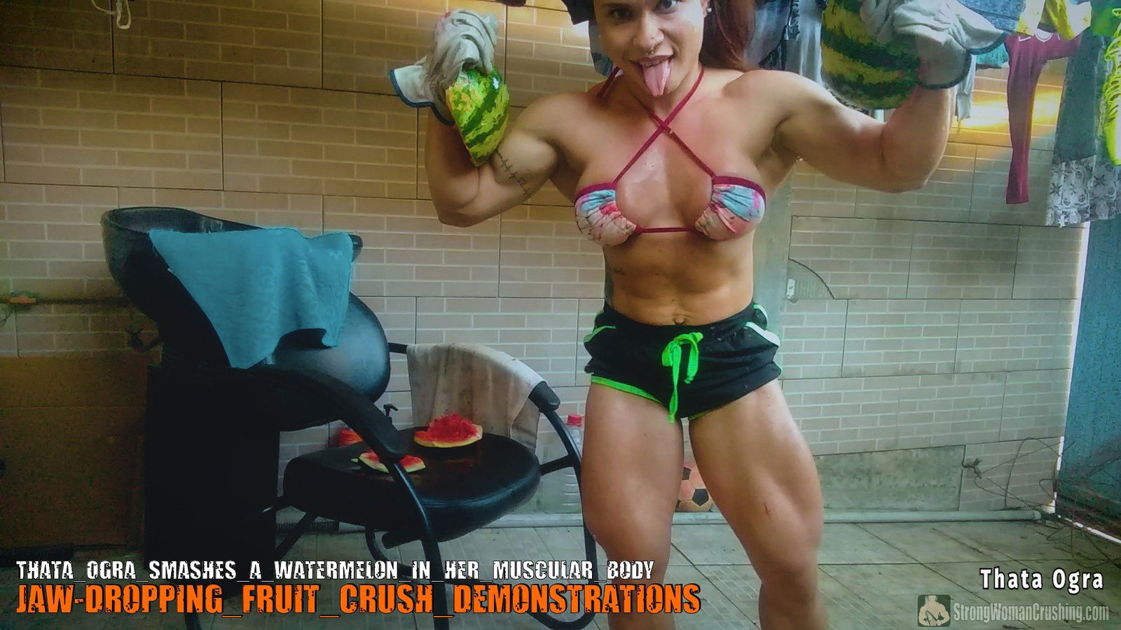 Photo by MusclegirlStrength with the username @MusclegirlStrength, who is a brand user,  September 29, 2023 at 4:16 PM and the text says '🍉💪🏽 Check out this awesome video of Thata Ogra smashing a watermelon with her muscular body! 🍉💪🏽 Get a membership to watch it now at www.strongwomancrushing.com #thataogra #strongwoman #watermeloncrush #muscularbody #crushingit'