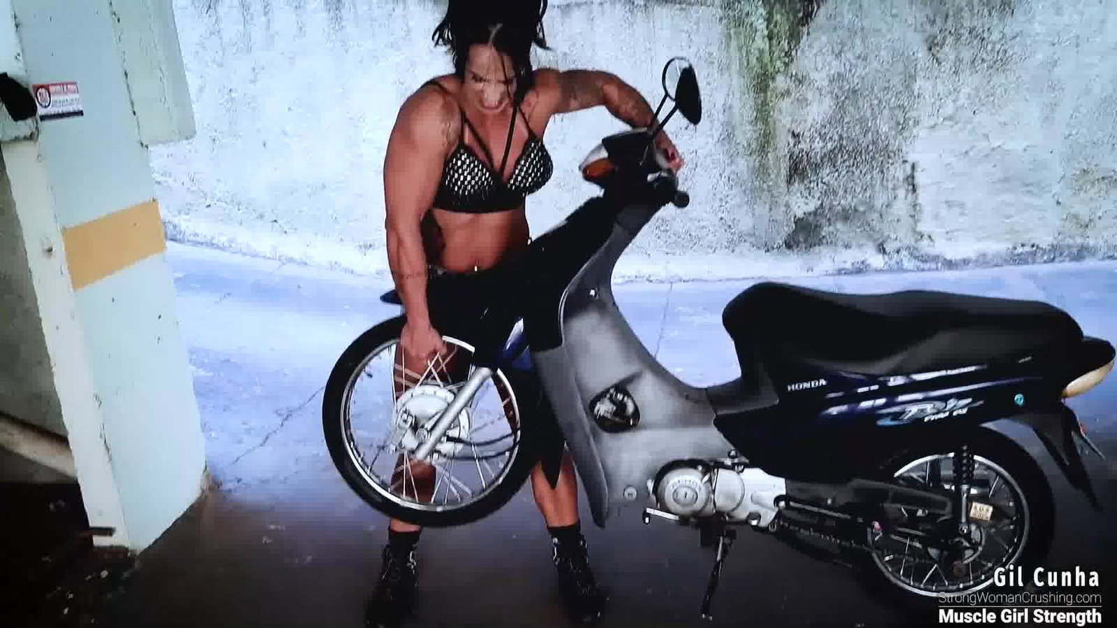 Photo by MusclegirlStrength with the username @MusclegirlStrength, who is a brand user,  January 19, 2024 at 12:12 PM and the text says 'Muscle Goddess Gil Cunha Lifts Scooter with Insane Strength!
Full Video: https://bit.ly/30iVkyz

Discover the power and sensuality of muscular female bodybuilders as they flex, lift cars, bend metal, and crush things - explore Gil Cunha's impressive..'