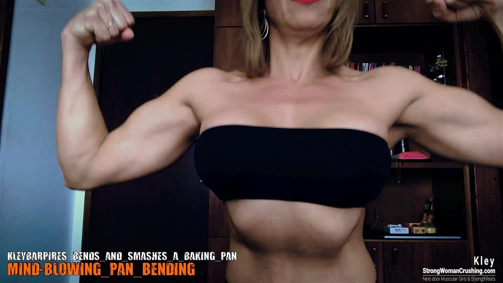 Photo by MusclegirlStrength with the username @MusclegirlStrength, who is a brand user,  October 21, 2023 at 6:01 PM and the text says '🎥 Watch Kleybarpires bend and smash a baking pan! 🍳

Don't miss out on this incredible video featuring our amazing model, Kley! 🔥

Join our membership now to watch the full video and witness the strength of a strong woman crushing objects like..'