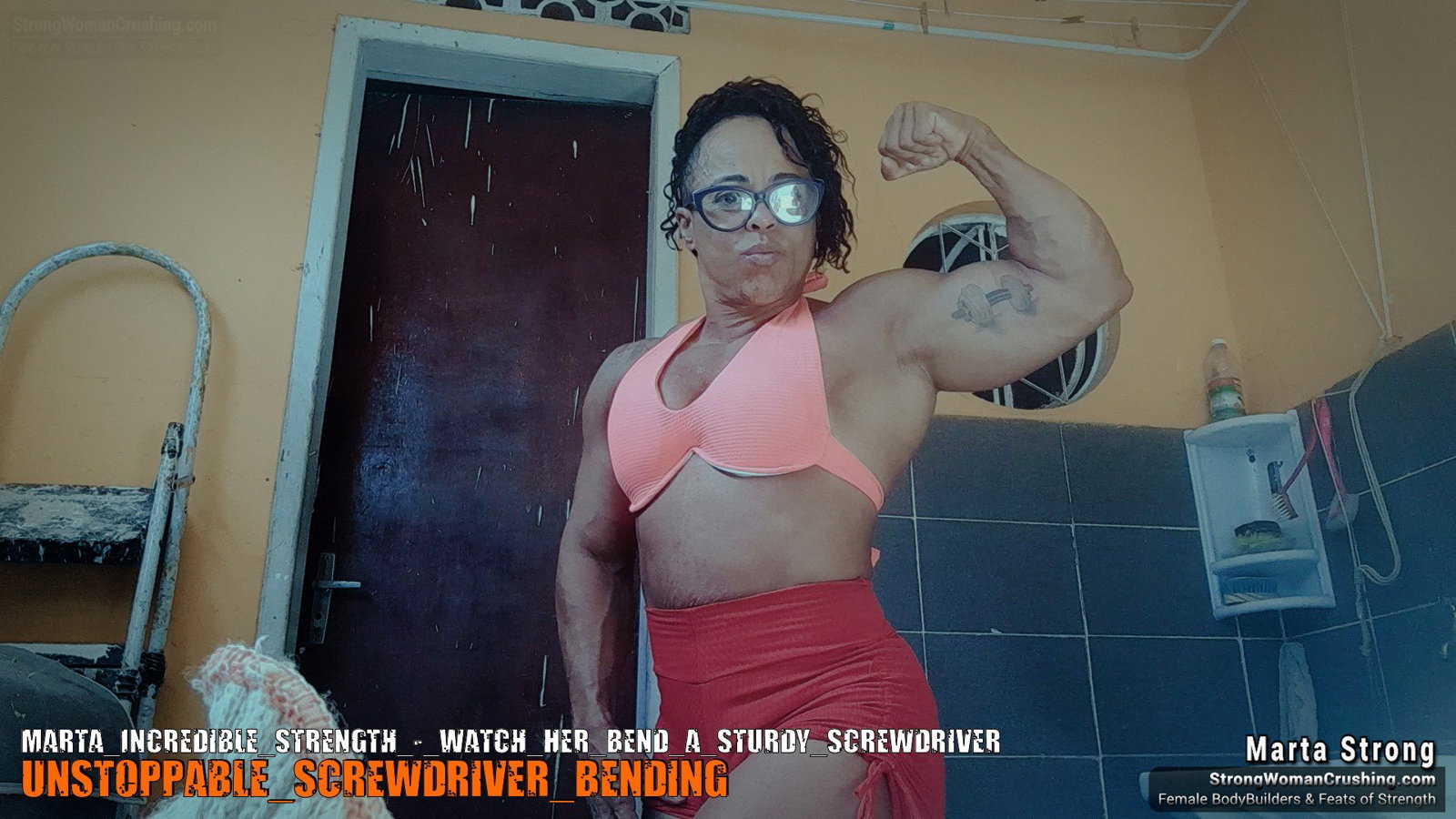Photo by MusclegirlStrength with the username @MusclegirlStrength, who is a brand user,  September 6, 2023 at 11:02 PM and the text says '💪🏽 Check out Marta Incredible Strength 💪🏽 Watch her bend a sturdy screwdriver with ease! 🤯 Get your membership to watch the video now at www.strongwomancrushing.com #martastrong #strongwoman #strength #incredible #crushing'