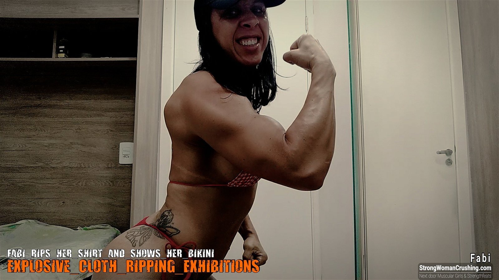 Photo by MusclegirlStrength with the username @MusclegirlStrength, who is a brand user,  September 11, 2023 at 12:47 AM and the text says '🔥🔥🔥 Check out Fabi's jaw-dropping video where she rips her shirt and shows her bikini! 🔥🔥🔥 Visit www.strongwomancrushing.com to get a membership and watch it now! #Fabi #StrongWomanCrushing #Bikini #Rip #Video'