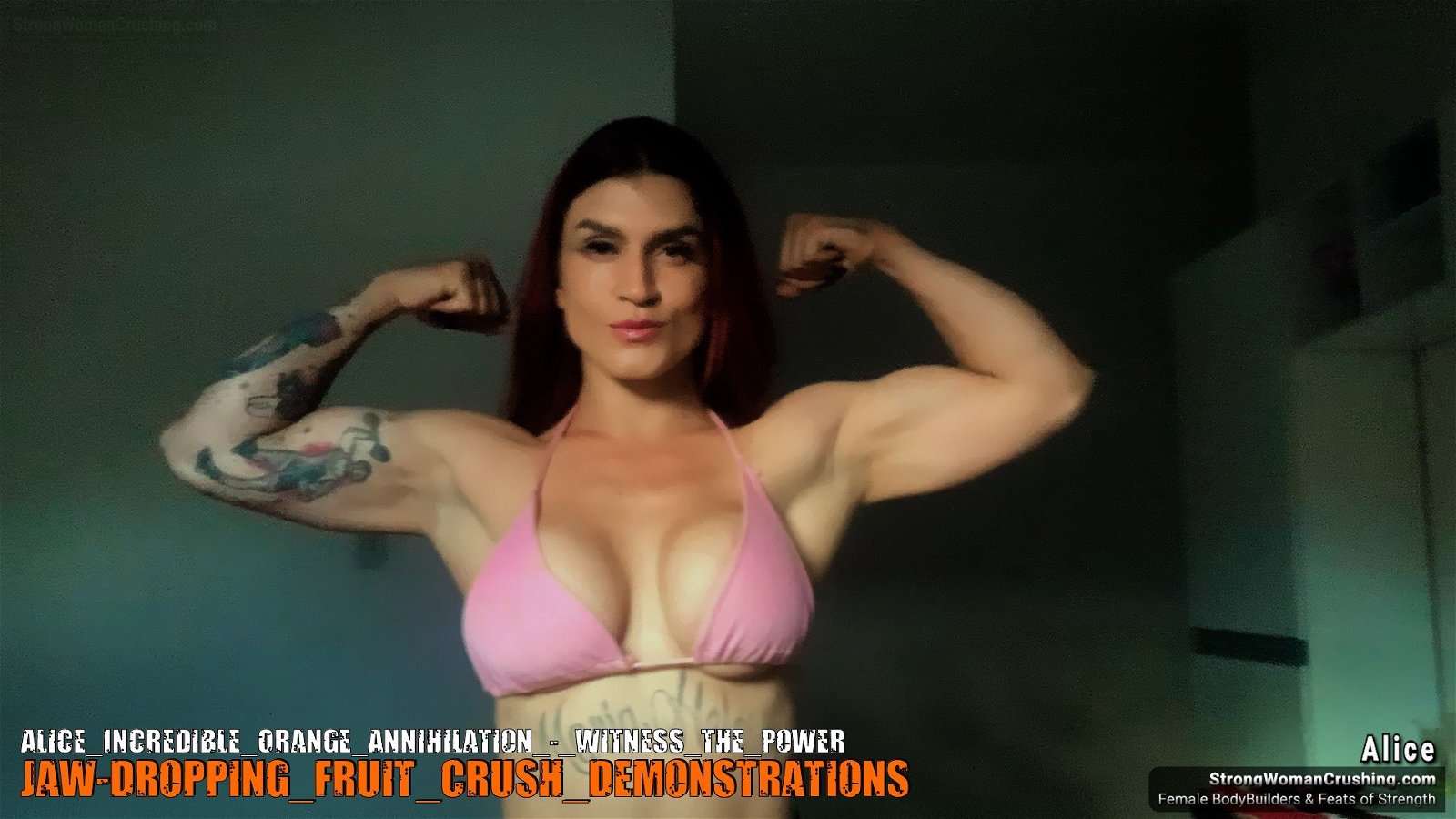 Photo by MusclegirlStrength with the username @MusclegirlStrength, who is a brand user,  January 12, 2024 at 3:14 PM and the text says 'Muscle Goddess Alice Obliterates Oranges - Prepare to be Amazed!
Full Video: https://bit.ly/48oxkYE

#MuscularFemaleBodybuilders #StrongGirlsRock #SensualStrength #FlexingFemales #BendItLikeMuscleGirls #LiftLikeALady #CrushItWithHerStrength..'