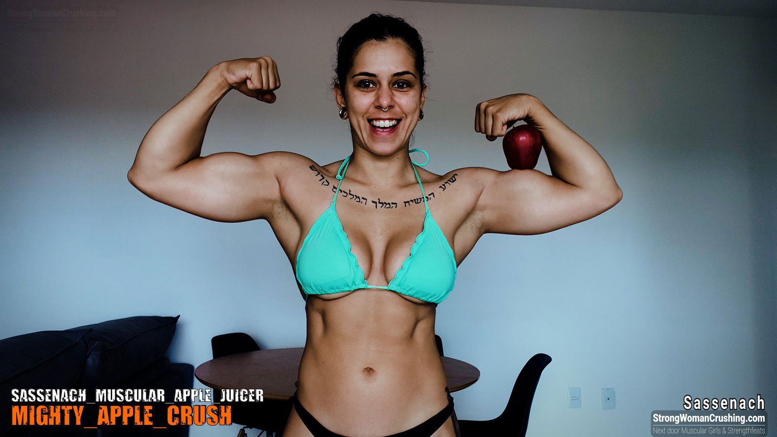 Album by MusclegirlStrength with the username @MusclegirlStrength, who is a brand user,  November 8, 2023 at 12:36 PM and the text says 'Visit www.StrongWomanCrushing.com and become a member today!

🔥 Get ready for some jaw-dropping strength and power! 💪

🔥 In this mind-blowing video, Sassenach showcases her immense power as she effortlessly crushes apples into pure juice with her..'