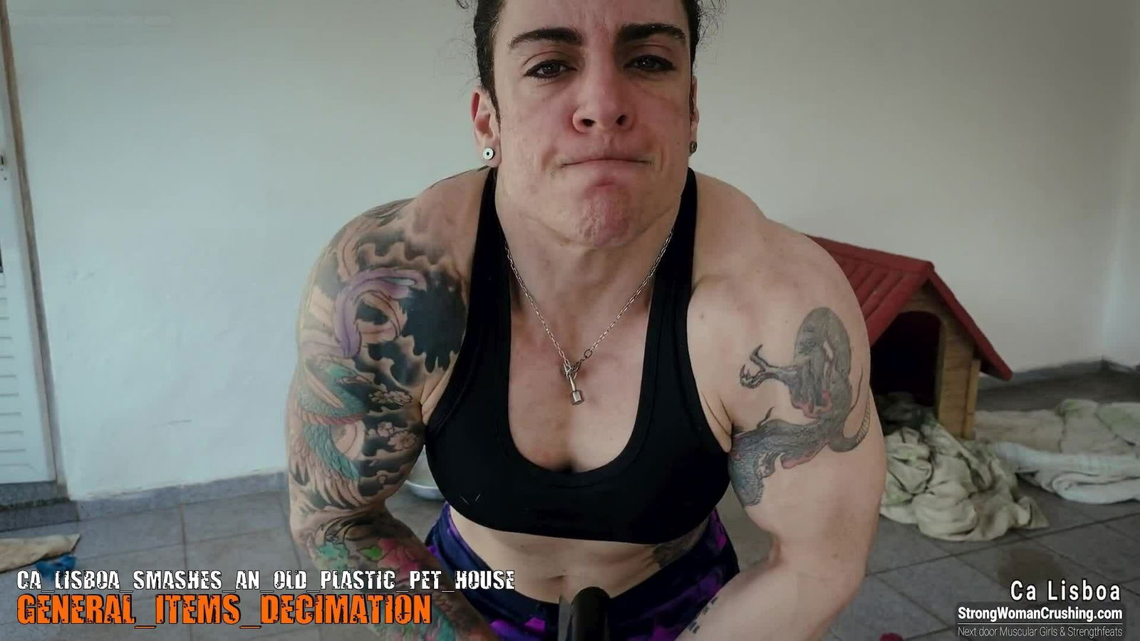 Album by MusclegirlStrength with the username @MusclegirlStrength, who is a brand user,  October 30, 2023 at 11:33 AM and the text says 'Visit www.StrongWomanCrushing.com and become a member today!

🔥 Calling all muscle-loving men! Watch Ca Lisboa unleash her power and demolish an old plastic pet house! 💪

Don't miss out on this jaw-dropping display of strength and destruction by the..'