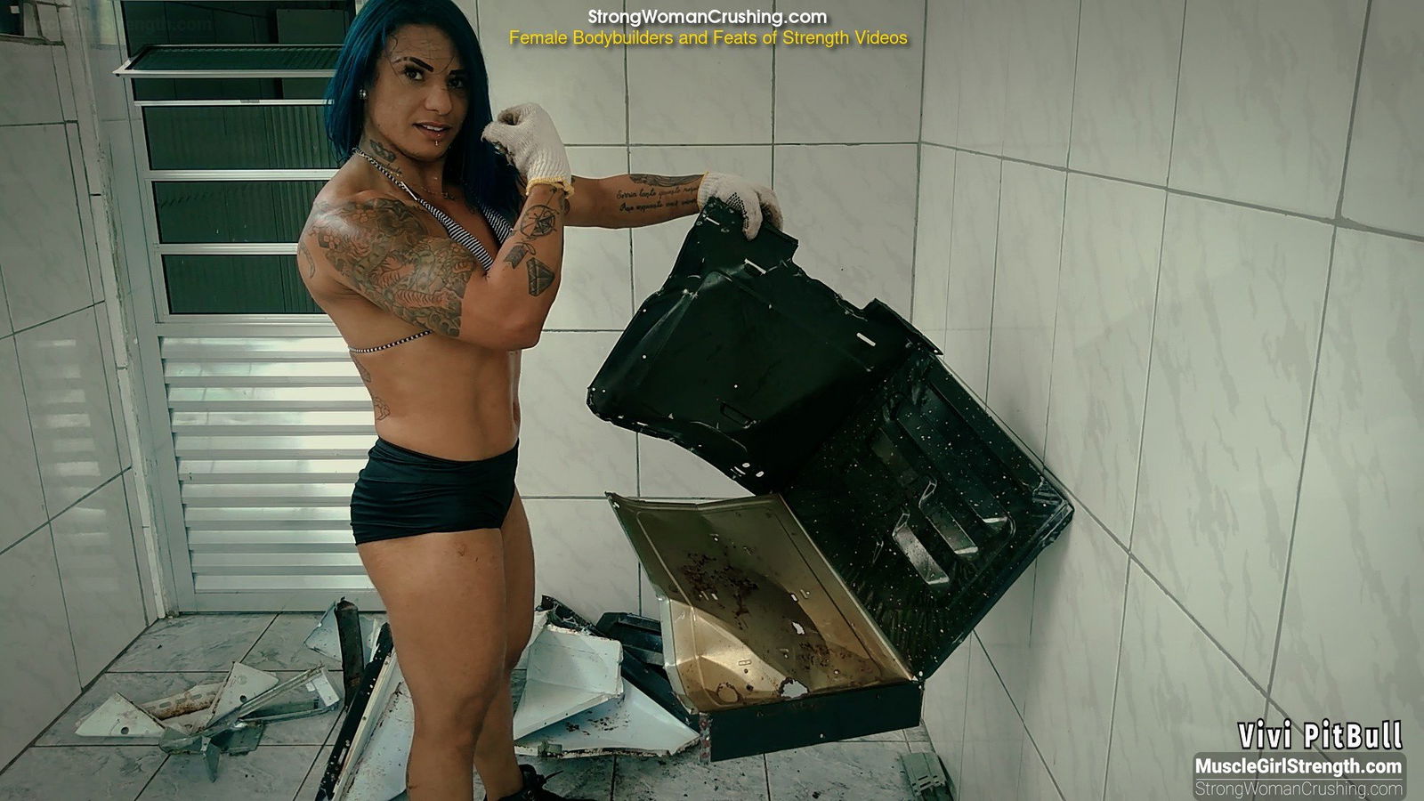 Album by MusclegirlStrength with the username @MusclegirlStrength, who is a brand user,  May 28, 2024 at 4:23 PM and the text says 'Muscle Goddess Vivi Crushes Metal Stove with Power!:
https://www.strongwomancrushing.com/2021/08/16/vivi-uses-her-might-arms-and-tears-and-destroys-a-metal-stove/

Vivi enjoys her strength and muscle by lifting and destroy a metal oven

#musclegirl..'