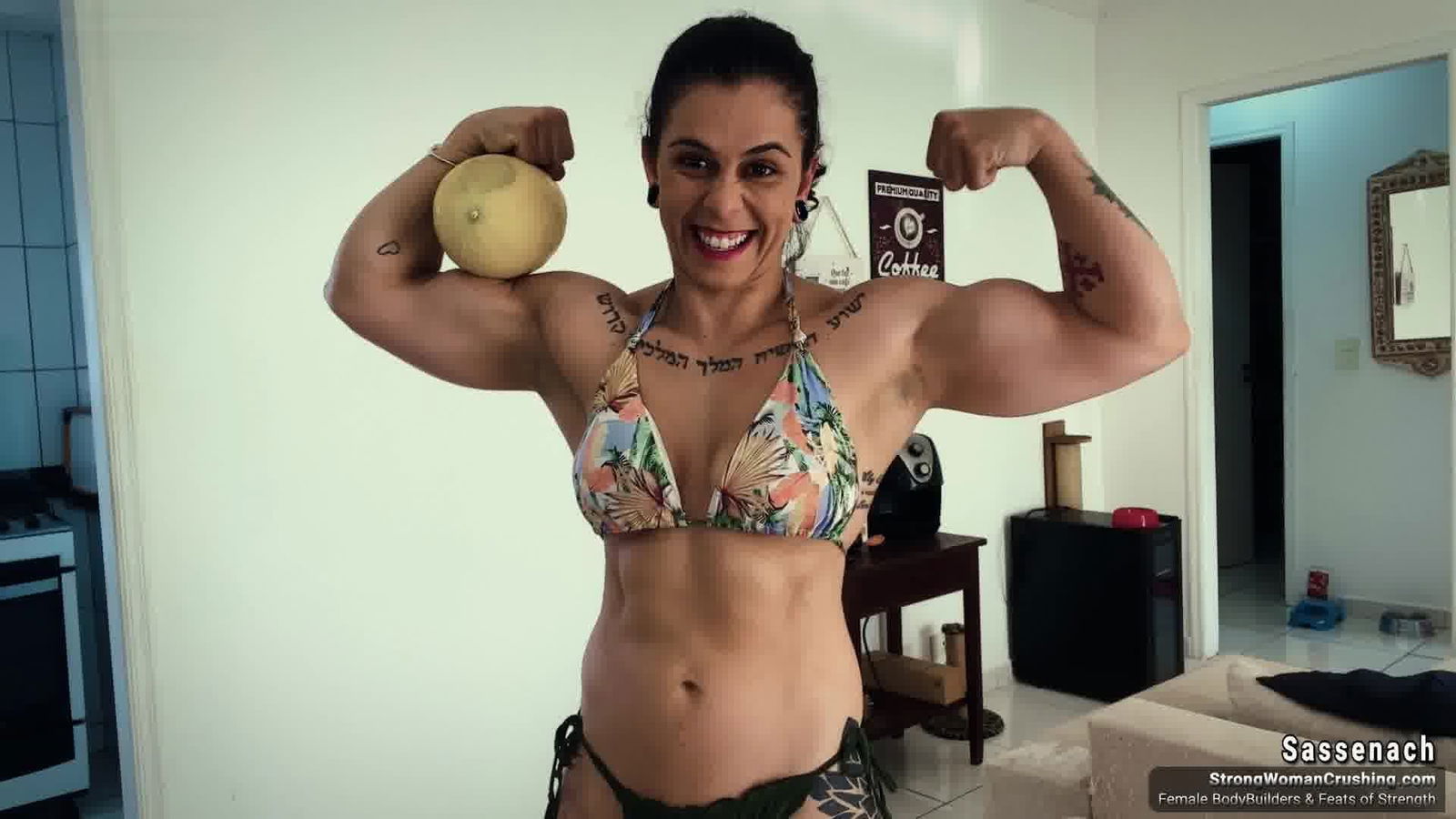 Album by MusclegirlStrength with the username @MusclegirlStrength, who is a brand user,  February 15, 2024 at 1:45 AM and the text says 'Sassenach Smashes Melon! Witness the Power of Her Mighty Muscles!
Full Video: https://bit.ly/47ONsCd

Experience the raw power of muscular goddesses as they dominate and flex, bending metal, crushing objects, and showcasing their incredible strength -..'