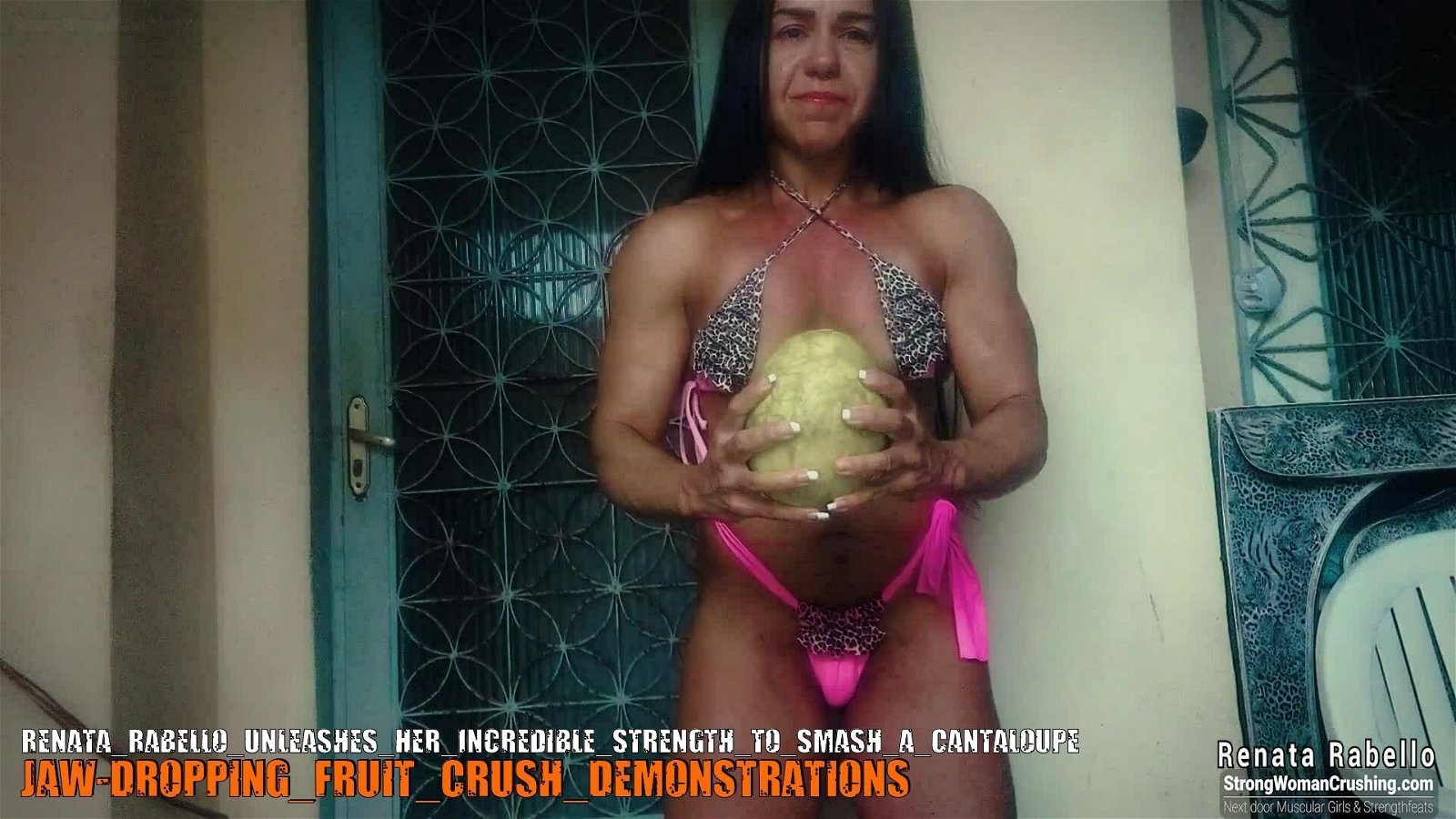 Photo by MusclegirlStrength with the username @MusclegirlStrength, who is a brand user,  September 11, 2023 at 1:02 PM and the text says '😍😱 Unleash your strength with @RenataRabello 💪🏻 Check out her incredible feat and buy a membership to watch her crush a 🍈 at www.strongwomancrushing.com 🔥 #FitnessGoals #WomenCrushingIt #FemaleEmpowerment #RenataRabello #StrongWomanCrushing'