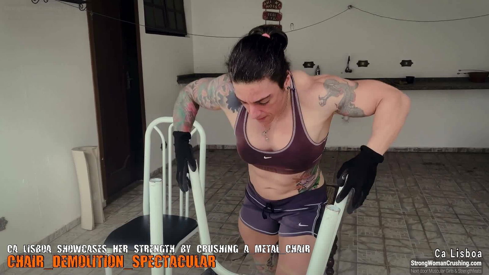 Album by MusclegirlStrength with the username @MusclegirlStrength, who is a brand user,  October 8, 2023 at 7:38 AM and the text says '🎥🔥 Ready to be amazed? Join us at www.strongwomancrushing.com and witness the incredible power of Ca Lisboa as she crushes a metal chair! 💪🪑 Don't miss out on this jaw-dropping experience! Become a member today and unlock exclusive content! 🚀🔓..'