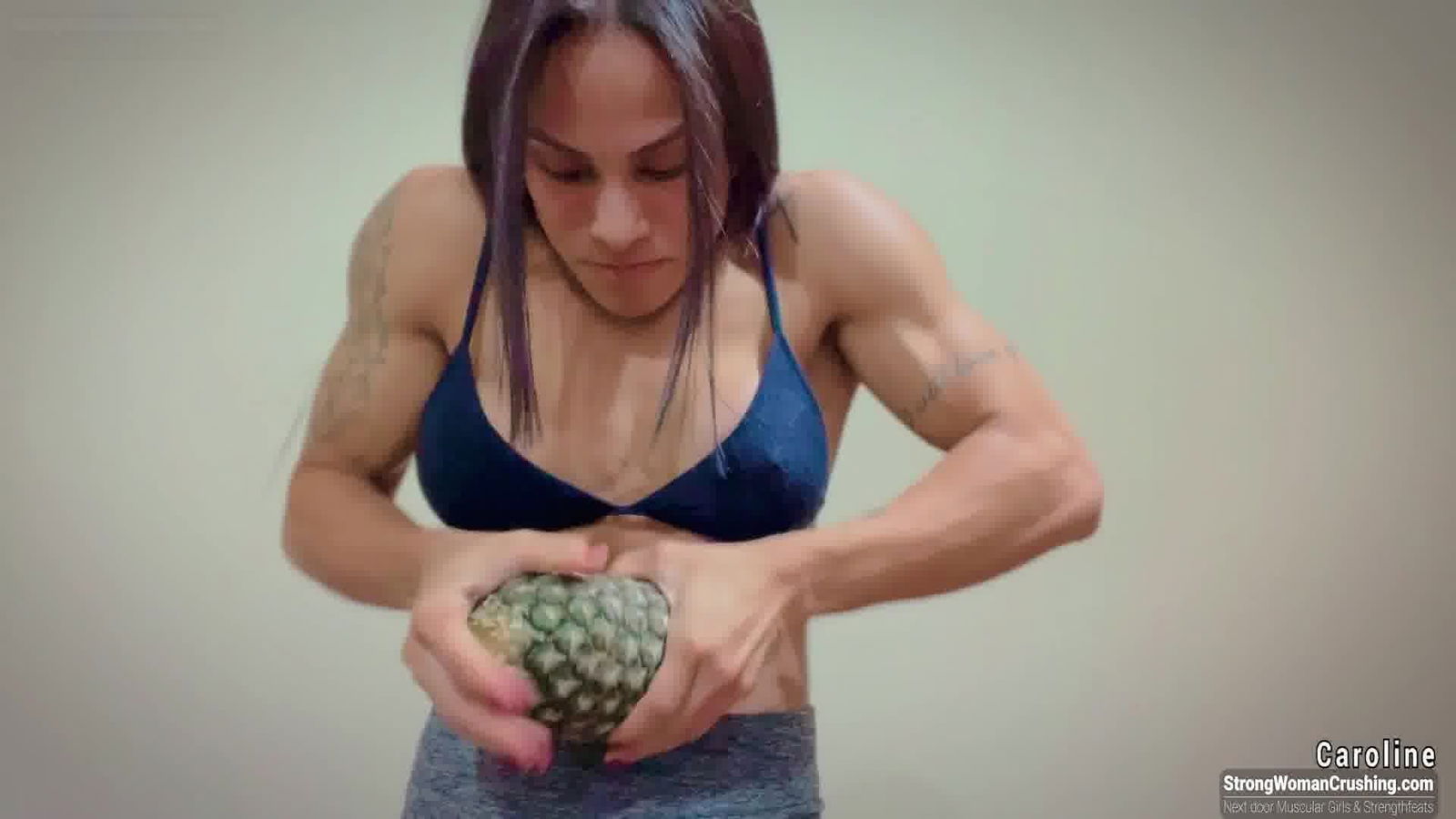 Photo by MusclegirlStrength with the username @MusclegirlStrength, who is a brand user,  February 28, 2024 at 1:04 AM and the text says 'Caroline Crushes Pineapples with Her Insane Strength!
Full Video: https://bit.ly/3Lrh3J2

Unleash the power and sensuality of muscular female bodybuilders at our site! Watch them flex their muscles, bend metal, lift cars, and crush things with..'