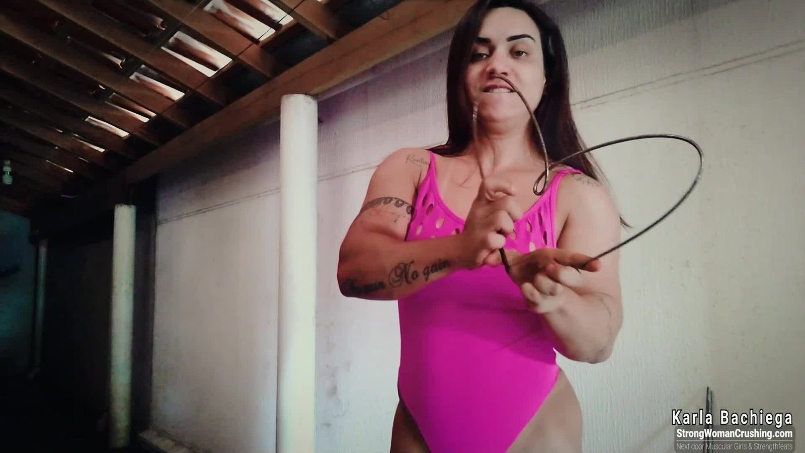 Photo by MusclegirlStrength with the username @MusclegirlStrength, who is a brand user,  August 22, 2023 at 2:06 PM and the text says '💪🏼 Get ready to watch Karla Bachiega crush it in her pink leotard! 🤩 Buy a membership to watch the video on @strongwomancrushing 💻 #strongwomancrushing #pinkleotard #karla #barbend #fitnessmotivation 🔥 https://www.strongwomancrushing.com/'