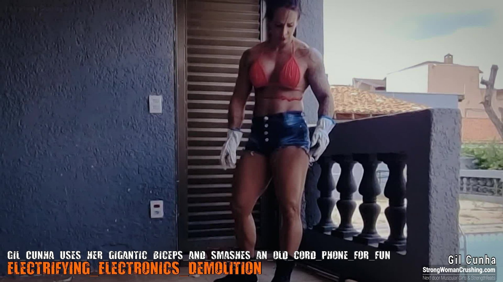 Photo by MusclegirlStrength with the username @MusclegirlStrength, who is a brand user,  October 15, 2023 at 1:53 PM and the text says '🔥 Calling all muscle worshipers! 🔥
Watch Gil Cunha's jaw-dropping strength in action 💪💥
She effortlessly crushes an old cord phone with her powerful biceps 📞💪
Get exclusive access to this mind-blowing video at www.strongwomancrushing.com 💻✨..'