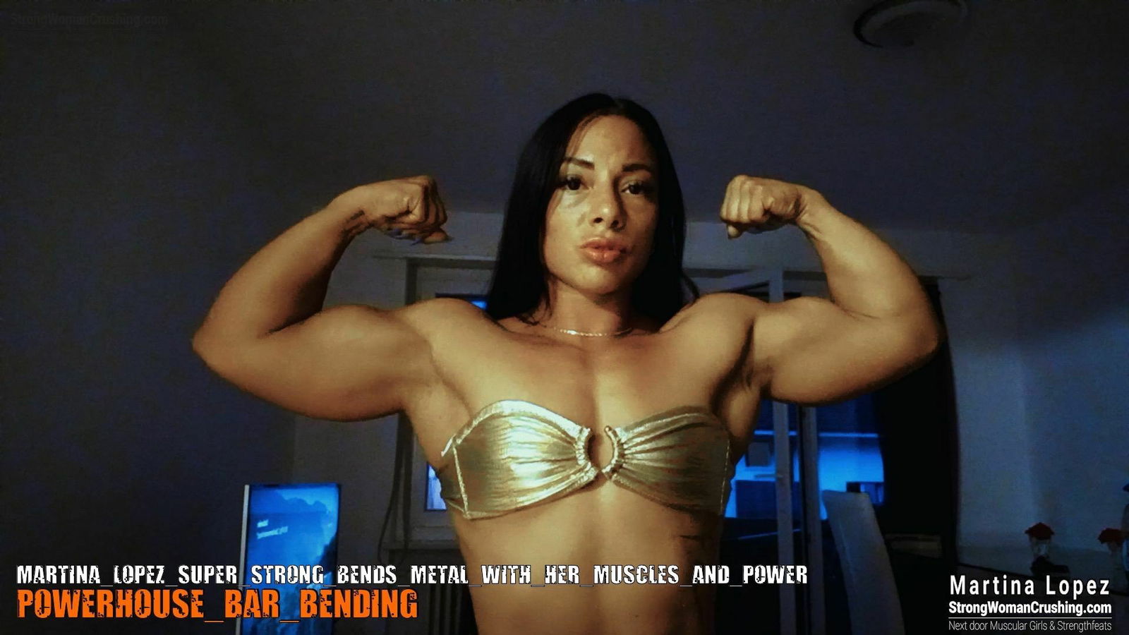 Album by MusclegirlStrength with the username @MusclegirlStrength, who is a brand user,  October 6, 2023 at 1:54 AM and the text says '🔥💪 Don't miss out on the jaw-dropping video! Get your membership now at www.strongwomancrushing.com and witness Martina Lopez's incredible strength as she bends metal with her muscles! 💥🔩 #StrongWomanCrushing #MusclePower #BendItLikeMartina..'