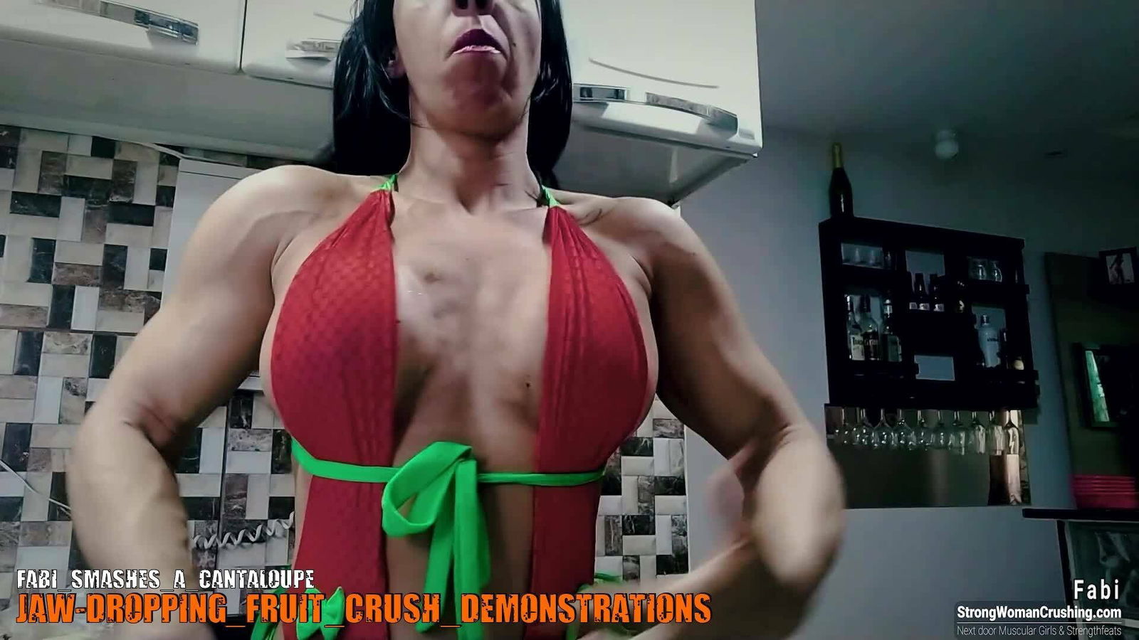 Album by MusclegirlStrength with the username @MusclegirlStrength, who is a brand user,  September 30, 2023 at 7:08 PM and the text says '🍉💪 Check out this awesome video of Fabi smashing a cantaloupe! 🍉💪 Get a membership to watch it now at www.strongwomancrushing.com #FabiSmash #CantaloupeSmash #StrongWomanCrushing #WomenEmpowerment #FabiPower'