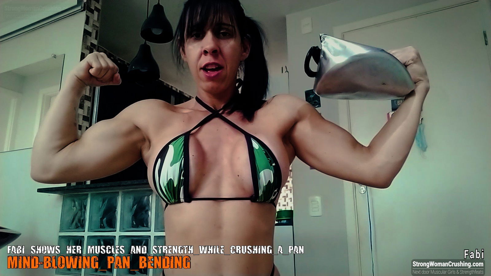 Album by MusclegirlStrength with the username @MusclegirlStrength, who is a brand user,  September 28, 2023 at 11:19 AM and the text says '💪🏽 Check out Fabi crushing a pan with her muscles and strength! 💪🏽 Get a membership to watch the video at www.strongwomancrushing.com 💪🏽 #strongwoman #fabi #crushing #muscles #strength 💪🏽'