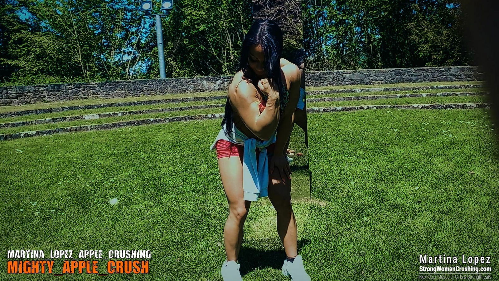 Album by MusclegirlStrength with the username @MusclegirlStrength, who is a brand user,  October 10, 2023 at 3:43 PM and the text says '🚺💪🍎 Want to witness Martina Lopez's powerful apple crushing skills? 
🎥🔥 Join our strongwoman community at www.strongwomancrushing.com and get exclusive access to her jaw-dropping video! 
💥📲 Don't miss out on this epic display of strength! 💯✨ 

..'