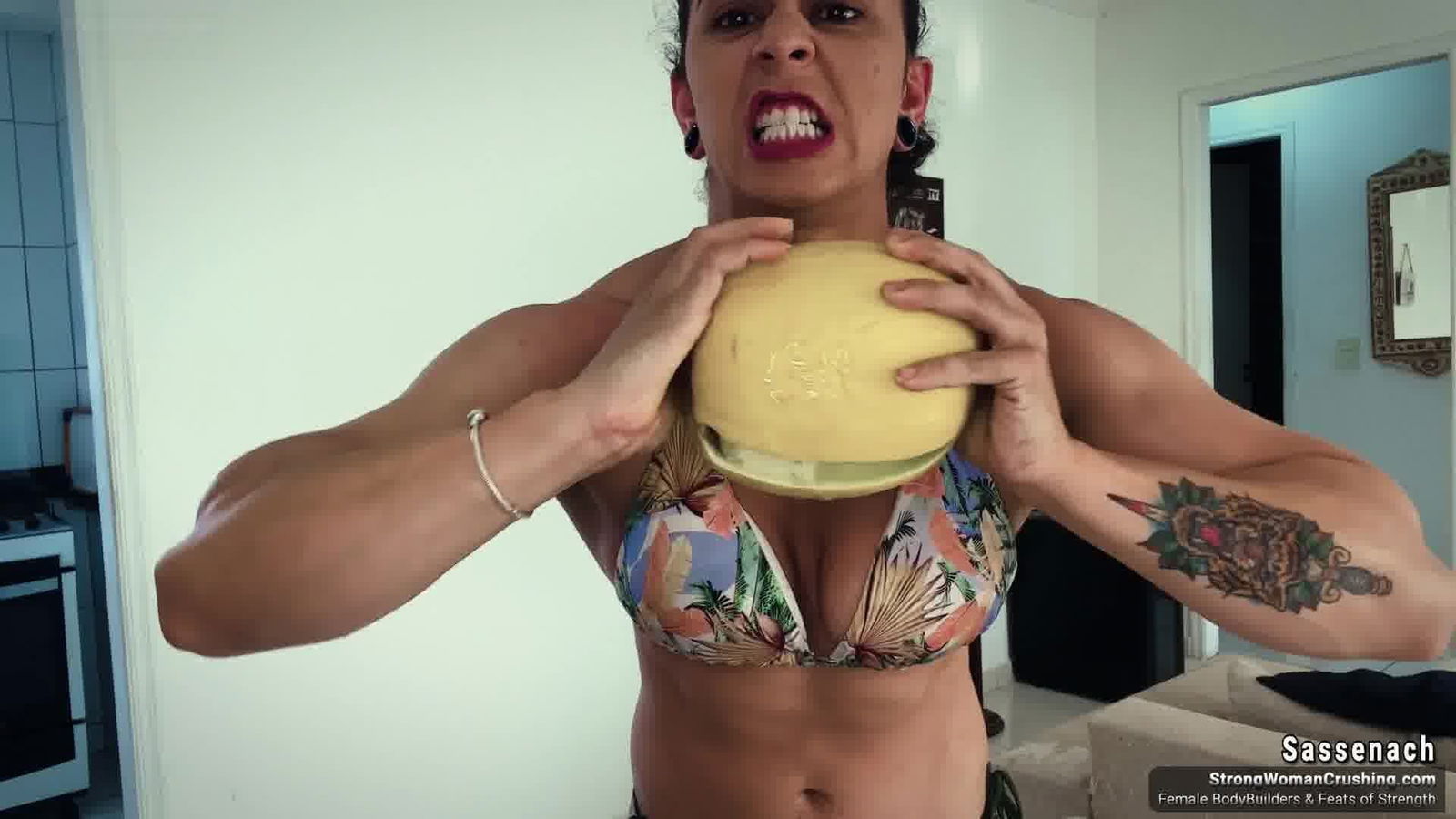 Album by MusclegirlStrength with the username @MusclegirlStrength, who is a brand user,  February 15, 2024 at 1:45 AM and the text says 'Sassenach Smashes Melon! Witness the Power of Her Mighty Muscles!
Full Video: https://bit.ly/47ONsCd

Experience the raw power of muscular goddesses as they dominate and flex, bending metal, crushing objects, and showcasing their incredible strength -..'