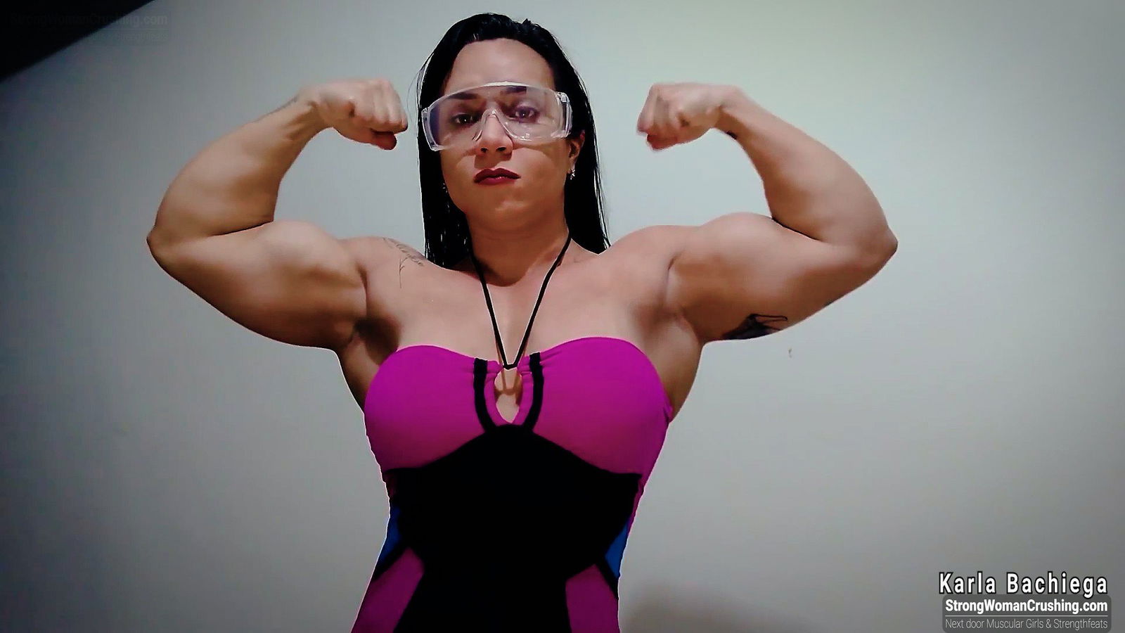 Album by MusclegirlStrength with the username @MusclegirlStrength, who is a brand user,  August 24, 2023 at 8:27 PM and the text says '💪 Check out Karla Bachiega, the muscular destroyer! 💪 Get your membership now to watch her video and learn her secrets 🤩 at https://www.strongwomancrushing.com/ 🤩 #strongwoman #karla #muscular #destroyer #crushing'