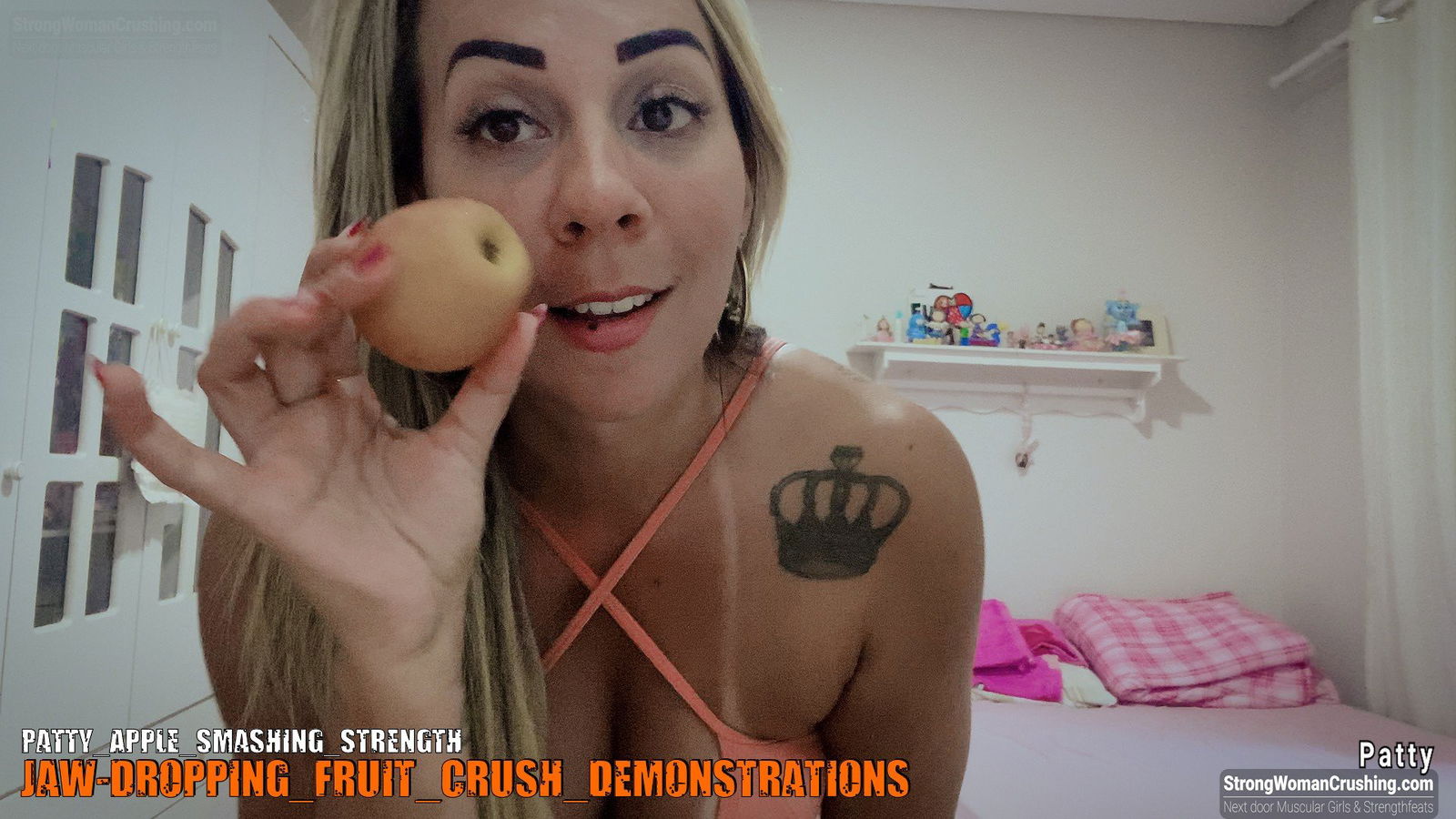 Album by MusclegirlStrength with the username @MusclegirlStrength, who is a brand user,  October 28, 2023 at 10:59 AM and the text says 'Visit www.strongwomancrushing.com for more amazing videos and content!

🔥 Join our Strong Woman Crushing community! 🔥

Unlock exclusive access to watch the incredible video of Patty showcasing her apple-smashing strength!

Get your membership now!..'