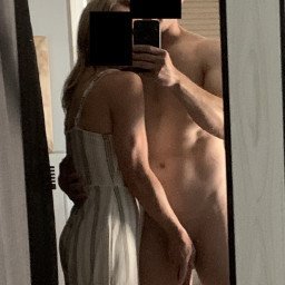 Photo by Canuckcouple with the username @Canuckcouple, who is a verified user,  August 30, 2022 at 2:28 PM. The post is about the topic Stricktly amateur content and the text says 'touching him in the mirror 😋😈'