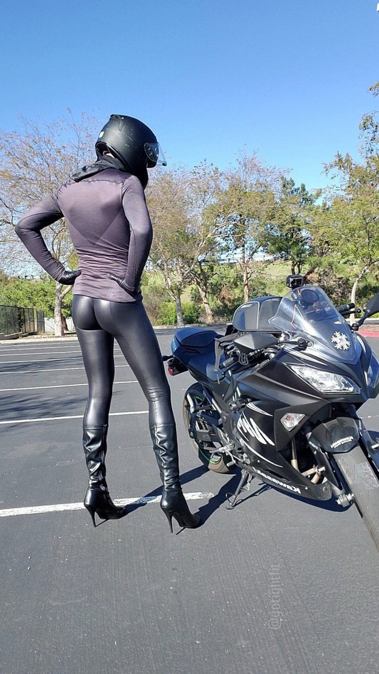 Photo by GoTightFit with the username @gotightfit,  April 24, 2021 at 3:45 PM. The post is about the topic GoTightFit and the text says 'expectations 

#gotightfit #latex #ass #moto #tight #highheels #racing #motorbike #heels #leggings'