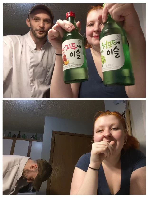 Photo by SpicedEnterprise with the username @spicesophia, who is a star user,  April 12, 2024 at 10:56 PM and the text says 'New alcohol taste test is out! https://rumble.com/v4p3ube-jinro-plum-and-grape-soju-taste-test.html don't forget to check our locals for even more behind the scenes content!'