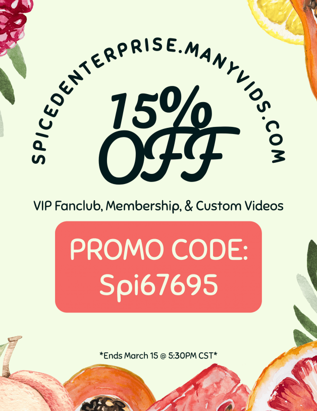 Photo by SpicedEnterprise with the username @spicesophia, who is a star user,  March 8, 2023 at 6:05 PM and the text says 'Discount on VIP Fanclub, Membership, and Custom Videos! Use code Spi67695 at checkout! https://SpicedEnterprise.ManyVids.com'