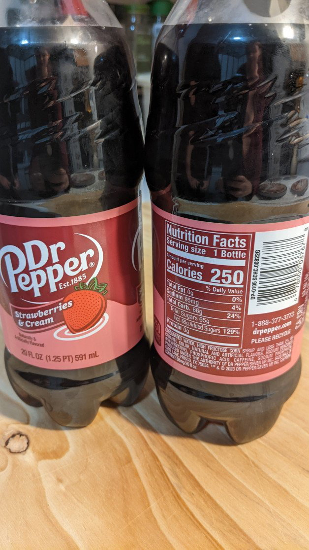 Photo by SpicedEnterprise with the username @spicesophia, who is a star user,  February 7, 2023 at 10:43 PM and the text says 'Strawberries and cream Dr pepper taste test! https://www.tiktok.com/t/ZTRGXJ2Ge/'