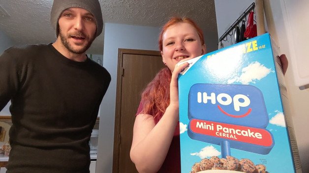 Photo by SpicedEnterprise with the username @spicesophia, who is a star user,  December 31, 2023 at 8:45 PM and the text says 'New Year's Eve Taste Test! Check it out https://rumble.com/v40snhl-ihop-mini-pancake-cereal-blueberry-and-syrup-taste-test.html'