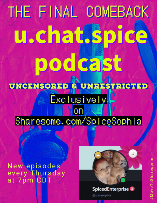 Watch the Photo by SpicedEnterprise with the username @spicesophia, who is a star user, posted on June 4, 2023. The post is about the topic Podcast. and the text says 'For the final day of the big 3 annoucements: u_chat_spice (our podcast) is coming back here on Sharesome! For the first time EVER, there are no restrictions on our speech, profits, or on-(pay)site traffic; so, we can give you the most honest,..'