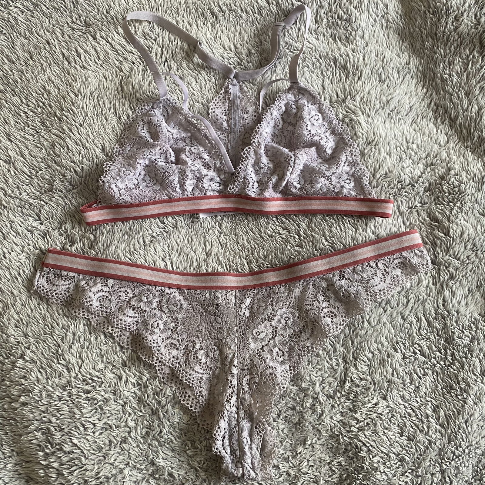 Album by Tilly 💕 with the username @Xoxtillyxox,  October 6, 2020 at 6:50 PM. The post is about the topic Sellingpanties and the text says 'I will do whatever you want me to in this gorgeous set! It’s a truly stunning set which includes a light blue lace bra and matching thongs! You will also receive free photos of me throughout the time I will be wearing it for you 💕

this set is £50 with..'