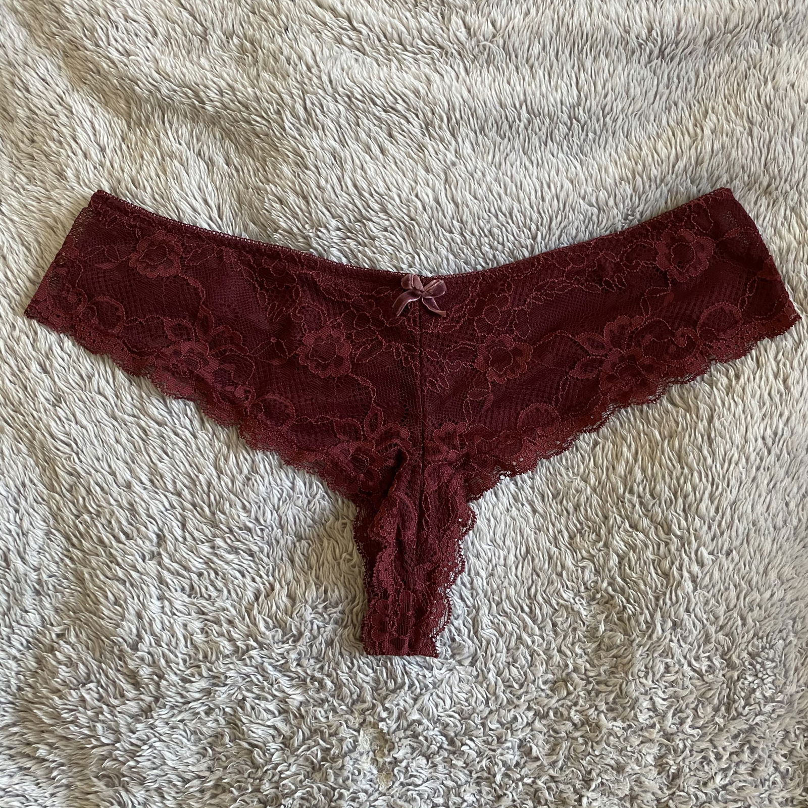 Album by Tilly 💕 with the username @Xoxtillyxox,  October 6, 2020 at 5:47 AM. The post is about the topic Sellingpanties and the text says 'Custom pair of burgandy thongs! I will do whatever you want in these beautiful panties and for however long you like!! <3 All panties are vacuum sealed for freshness and are delivered in discreet packaging!

these are £15 with £5 shipping!
DM me if..'