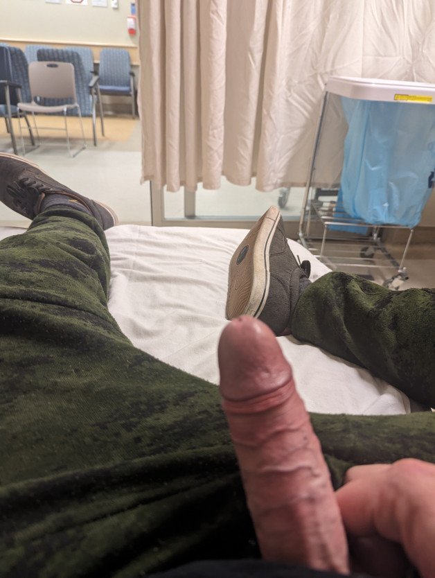 Photo by Canadianstoner420 with the username @Canadianstoner420,  October 15, 2023 at 12:12 AM. The post is about the topic Public and the text says 'get horny at the hospital so i started to jerk off. nurse walked by and saw but didnt say anything'