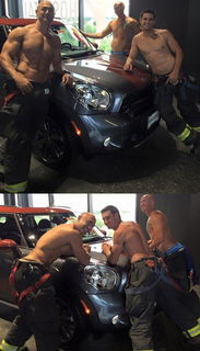 Photo by HOT RIDES-HOT GUYS! with the username @hotrides-hotguys,  March 21, 2021 at 5:04 PM. The post is about the topic Hot Rides-Hot Guys!!! and the text says 'Sexy firefighters model alongside hot new vehicles like they are sportscar babes! Now that's a neat reverse way to get women out to buy cars at the dealership!'