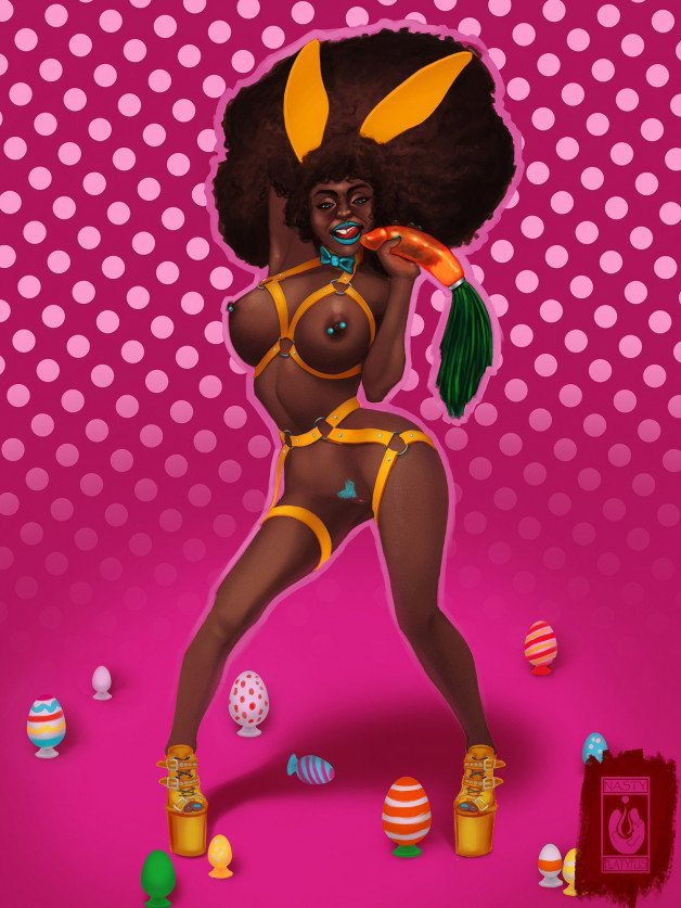 Photo by NastyPlatypus (comms OPEN) with the username @nastyplatypus, who is a verified user,  April 17, 2022 at 7:18 PM. The post is about the topic Art Porn and the text says 'Chocolate Bunny Girl!
https://nastyplatypus.newgrounds.com/
#bdsm #bunnygirl #ebony'