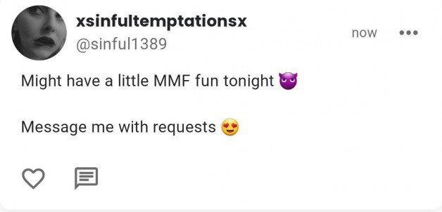Photo by xsinfultemptationsx with the username @xsinfultemptationsx, who is a star user,  February 15, 2022 at 8:45 PM. The post is about the topic Fanvue Promos and the text says 'take advantage of the free trial!!! tonight might be fun!!! 😈😈😈😈'