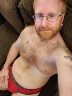 Album by OtterInRed with the username @OtterInRed, who is a verified user,  July 3, 2019 at 11:10 AM and the text says '#cubbyinred #otterinred #cubby #gingerbutt #gingerass #firebottom #fuckme #gingerdick #gingercock #firecrotch #flaciddick #flaccid #softdick #softcock #bigballs #smallcock #smalldick #smallandproud'